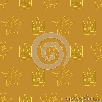 Seamless pattern of doodle queen or king crowns Vector Illustration