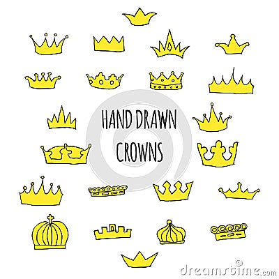 Hand drawn crowns set Vector Illustration