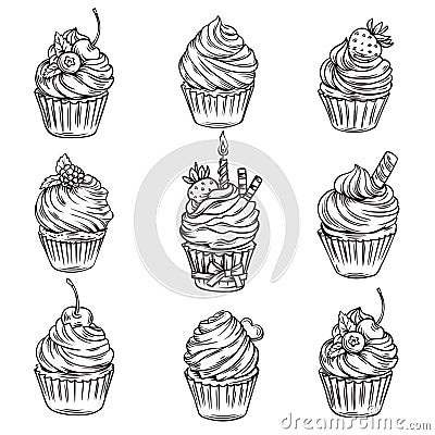Hand drawn cupcakes Vector Illustration