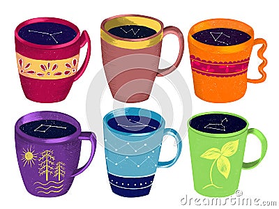 Hand drawn cups for coffee or tea Cartoon Illustration