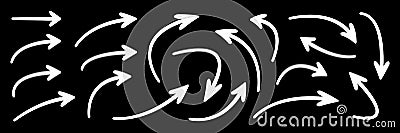 Hand drawn curved arrows. Sketch doodle style. Collection of vector pointers. Vector Illustration