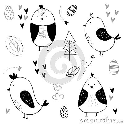 Hand drawn cute bird pattern Stock Photo
