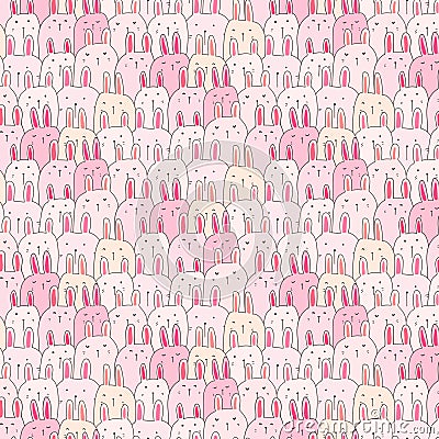 Hand Drawn Cute Bunny Vector Pattern Background. Doodle Funny. Vector Illustration
