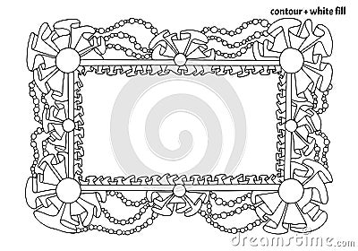 Hand drawn cute cartoon frame with textile ruffles, frills, pearls and beads. Vector Illustration