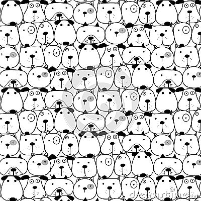 Hand Drawn Cute Dogs Pattern Background. Vector Illustration