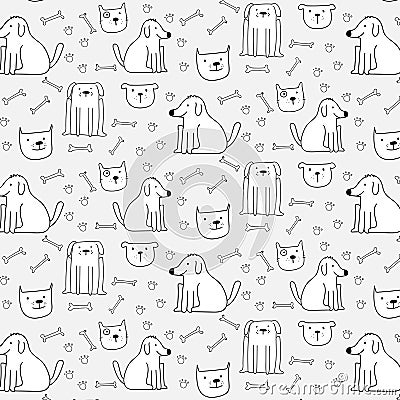 Hand Drawn Cute Dogs Pattern Background. Vector Illustration