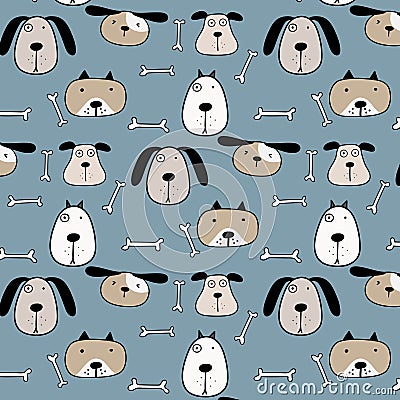 Hand Drawn Cute Dogs Pattern Background. Vector Illustration