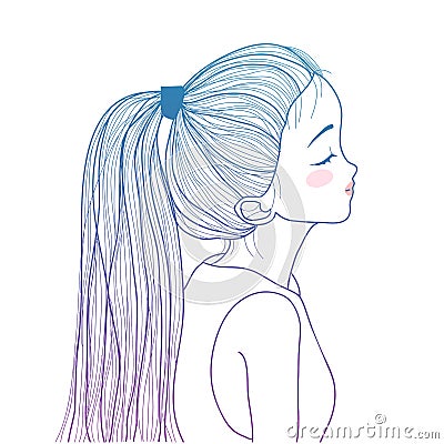 Hand-drawn cute girl with ponytail Vector Illustration