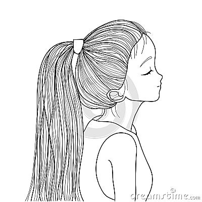 Hand-drawn Cute Girl With Ponytail Cartoon Vector | CartoonDealer.com