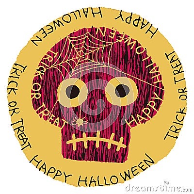 Cute Halloween illustration, skull, spider and spider web Cartoon Illustration