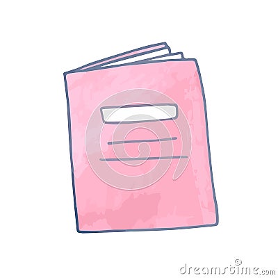 Hand drawn cute pink notebook cover, watercolor isolated open textbook Vector Illustration