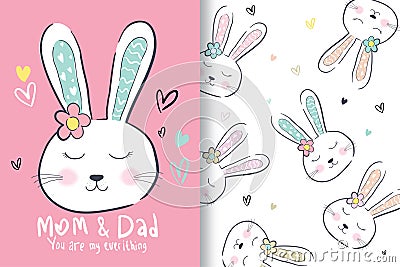 Hand drawn cute rabbit head, with editable patterns Stock Photo