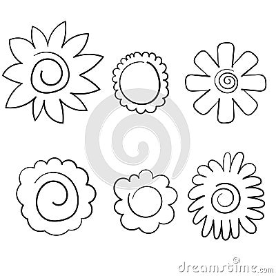 Hand drawn Cute round flower plant collection. Love card symbol. Growing concept. Flat design. Isolated. Vector illustration Vector Illustration