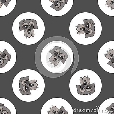 Hand drawn cute Schnauzer dog face breed in polka dot seamless vector pattern. Purebread pedigree puppy domestic on Vector Illustration