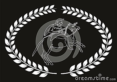 Hand drawn decorative logo with the ancient Greek warrior, negative. Vector Illustration