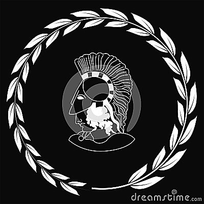 Hand drawn decorative logo with head of the ancient Greek warrior. Vector Illustration