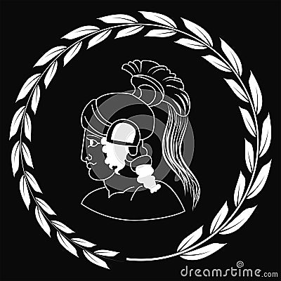 Hand drawn decorative logo with head of the ancient Greek warrior, negative. Vector Illustration