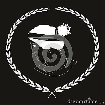 Hand drawn decorative logo with head of ancient Greek women, negative. Vector Illustration