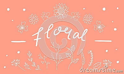 Hand drawn Decorative Plants and Flowers Stock Photo