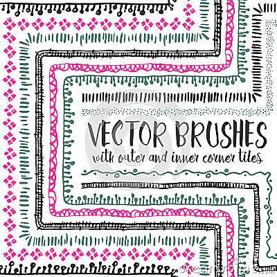 10 hand drawn decorative seamless pattern brushes Vector Illustration