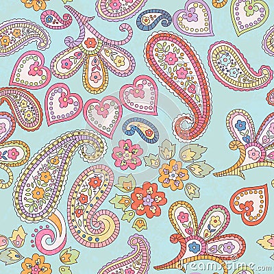 Hand drawn decorative seamless pattern with paisley Vector Illustration