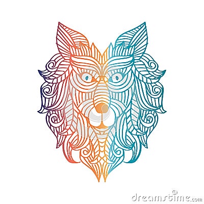 Hand drawn decorative wolf head. Stock Photo