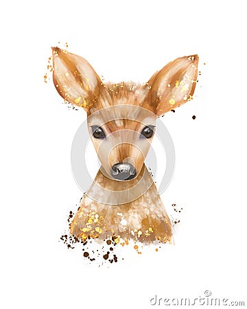 Hand drawn deer portrait illustration on white background Cartoon Illustration