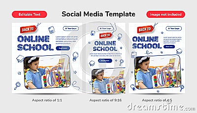 Hand drawn design back to school concept with editable text effect. Social media template online school with 3d pencil, alphabet Vector Illustration