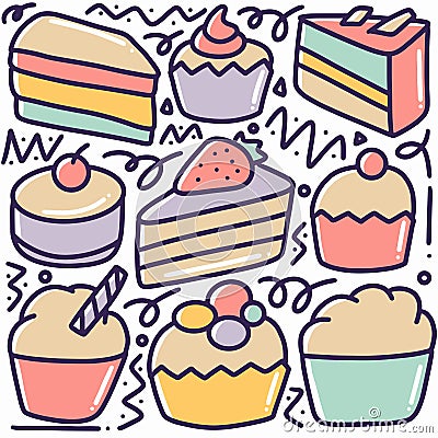hand drawn desserts menu doodle Vector Illustration