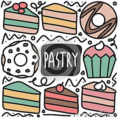 hand drawn desserts menu doodle set Vector Illustration