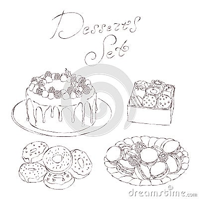 Vintage desserts vector illustration set Vector Illustration