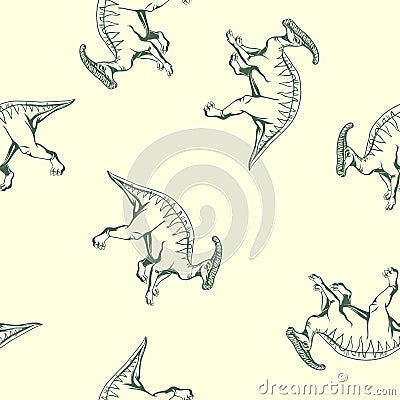 Hand drawn dinosaur hadrosaur seamless pattern. Vector clipart Vector Illustration