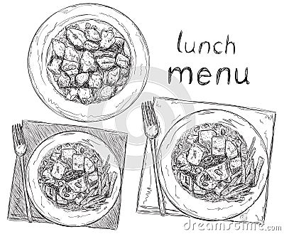 Hand drawn dish. Salads Vector Illustration