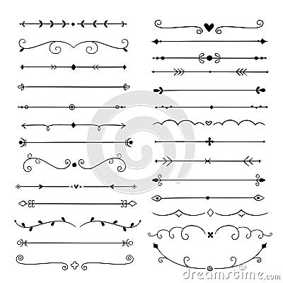 Hand drawn dividers. Line design elements vintage borders. Calligraphic ornate decoration. Retro divider, separator Vector Illustration