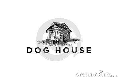 hand drawn dog house logo Designs Inspiration Isolated on White Background. Vector Illustration