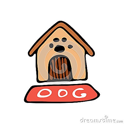 Hand drawn doghouse doodle. Color sketch pets icon. Decoration e Vector Illustration