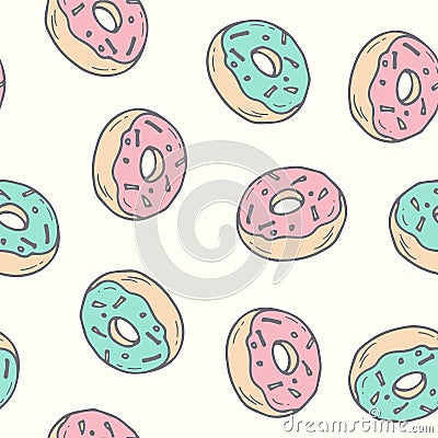 Hand drawn donut seamless pattern. Pastry illustration Vector Illustration