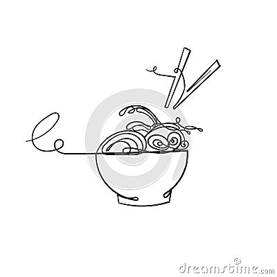 Hand drawn doodle asian food noodle illustration with continuous line art style vector Vector Illustration