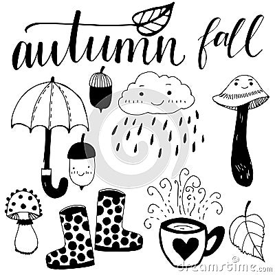 Hand drawn doodle autumn cute illustrations Vector Illustration