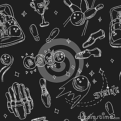 Hand drawn doodle bowling set. Vector Illustration