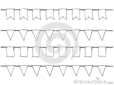 Hand drawn doodle bunting banners set for decoration. Doodle banner set, bunting flags, border sketch. Decorative elements. Vector Vector Illustration