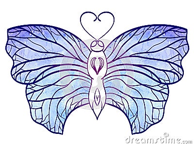 Hand-drawn doodle butterfly with blue watercolor wings for your Vector Illustration