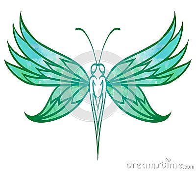 Hand-drawn doodle butterfly with turquoise watercolor wings for Vector Illustration