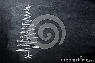 Hand Drawn Doodle Christmas Tree Chalk Blackboard in Spiral Form. New Year Greeting Card Poster Banner Stock Photo