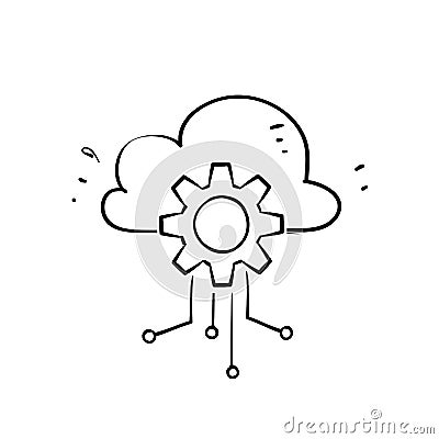 Hand drawn doodle cloud gear circuit illustration vector isolated Vector Illustration