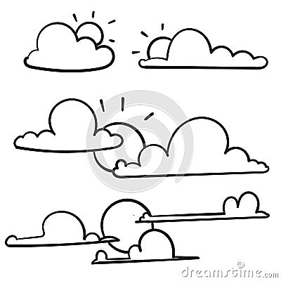 Hand drawn doodle cloud and sun illustration vector Vector Illustration