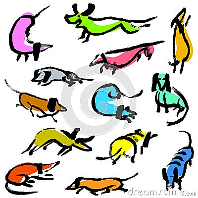 Hand drawn doodle dachshund dogs. Artistic canine vector Vector Illustration