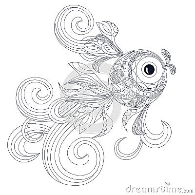 Hand drawn doodle fish, anti stress Vector Illustration