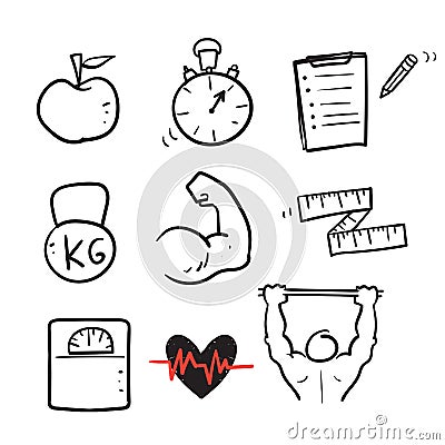 Hand drawn doodle fitness and health icon illustration vector isolated Vector Illustration