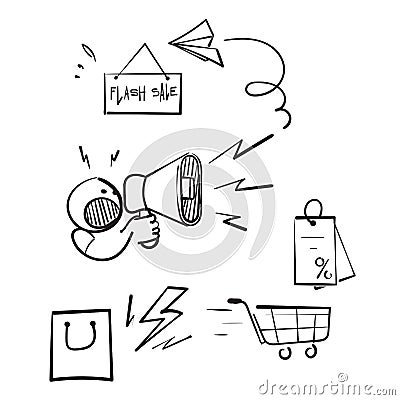 Hand drawn doodle flash sale icon illustration vector Vector Illustration